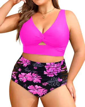 Women's Plus Size Two Piece Swimsuits - High Waisted Bikini Tummy Control Bathing Suits 2025 Twist Knot Swimwear