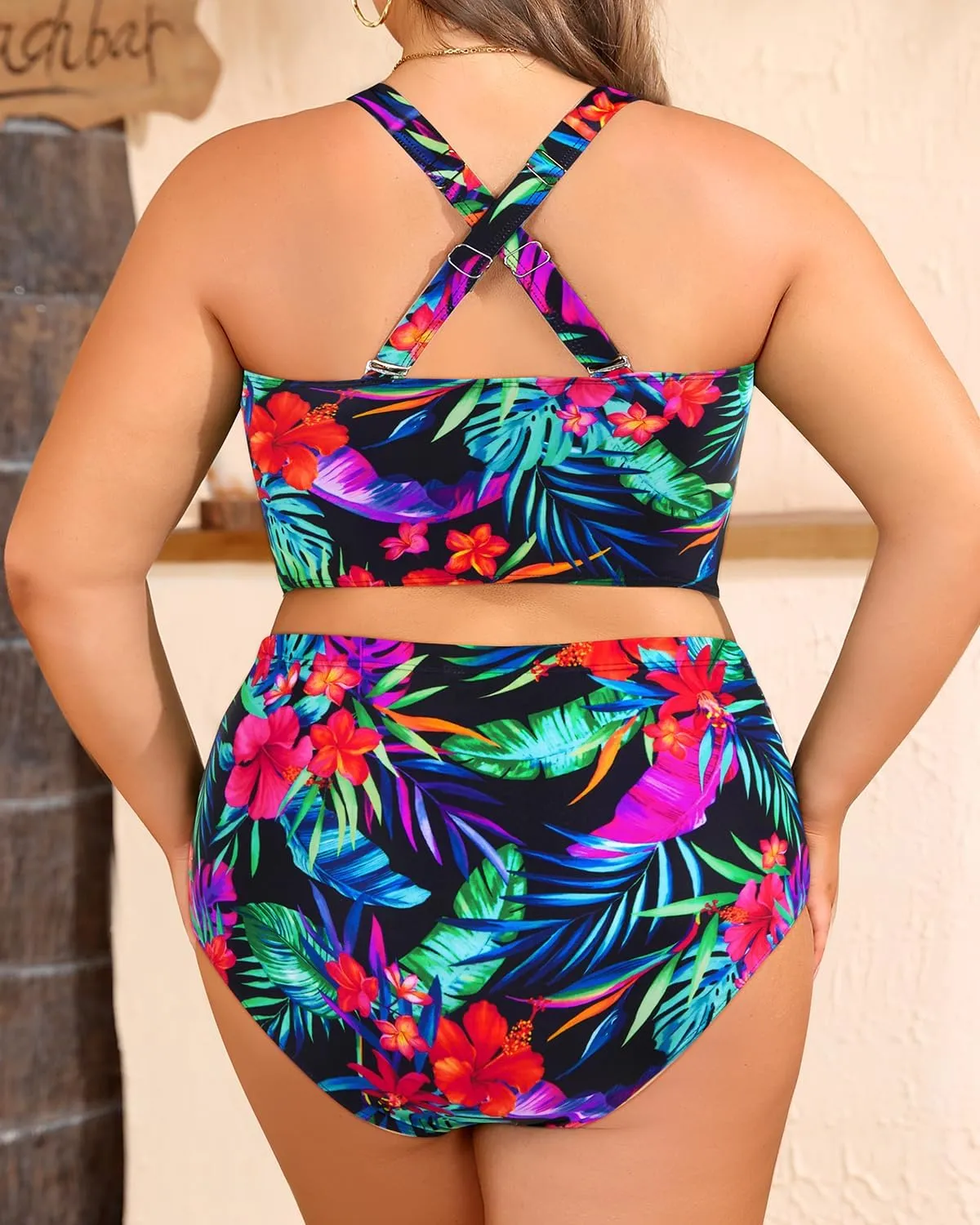 Women's Plus Size Two Piece Swimsuits - High Waisted Bikini Tummy Control Bathing Suits 2025 Twist Knot Swimwear