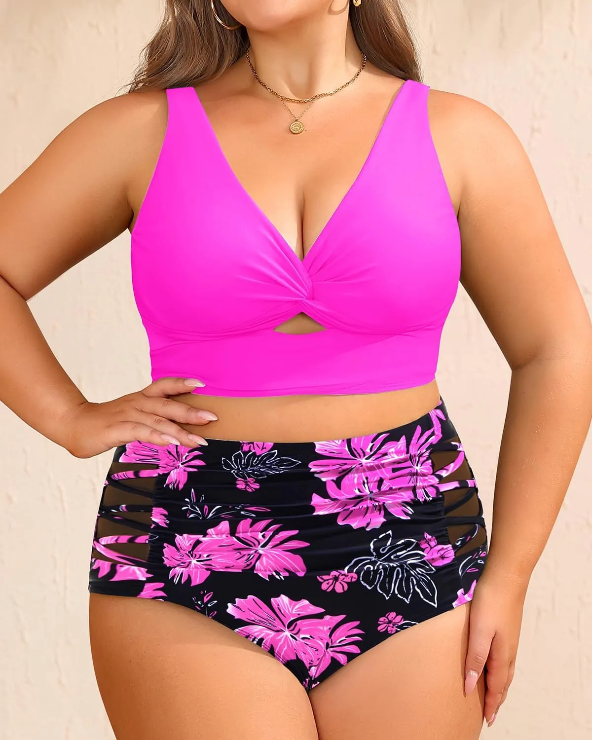 Women's Plus Size Two Piece Swimsuits - High Waisted Bikini Tummy Control Bathing Suits 2025 Twist Knot Swimwear