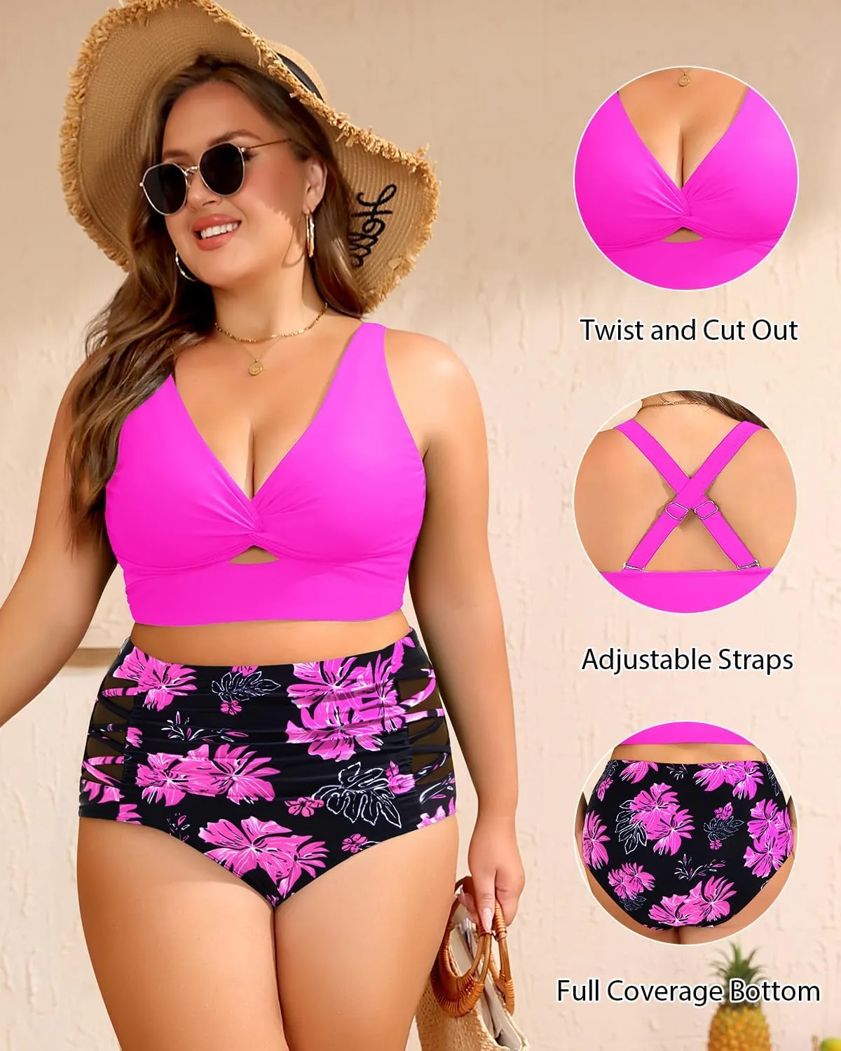 Women's Plus Size Two Piece Swimsuits - High Waisted Bikini Tummy Control Bathing Suits 2025 Twist Knot Swimwear