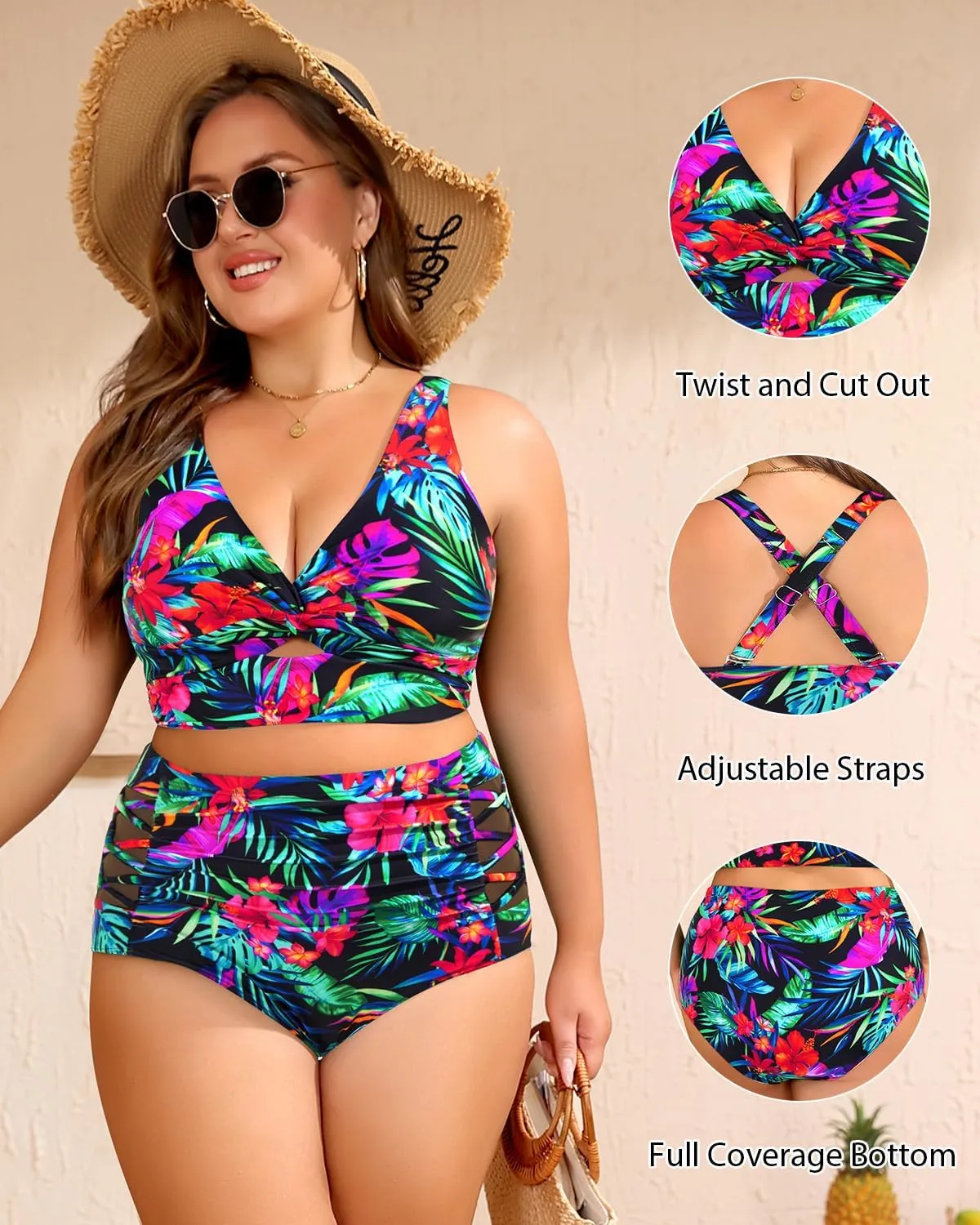Women's Plus Size Two Piece Swimsuits - High Waisted Bikini Tummy Control Bathing Suits 2025 Twist Knot Swimwear