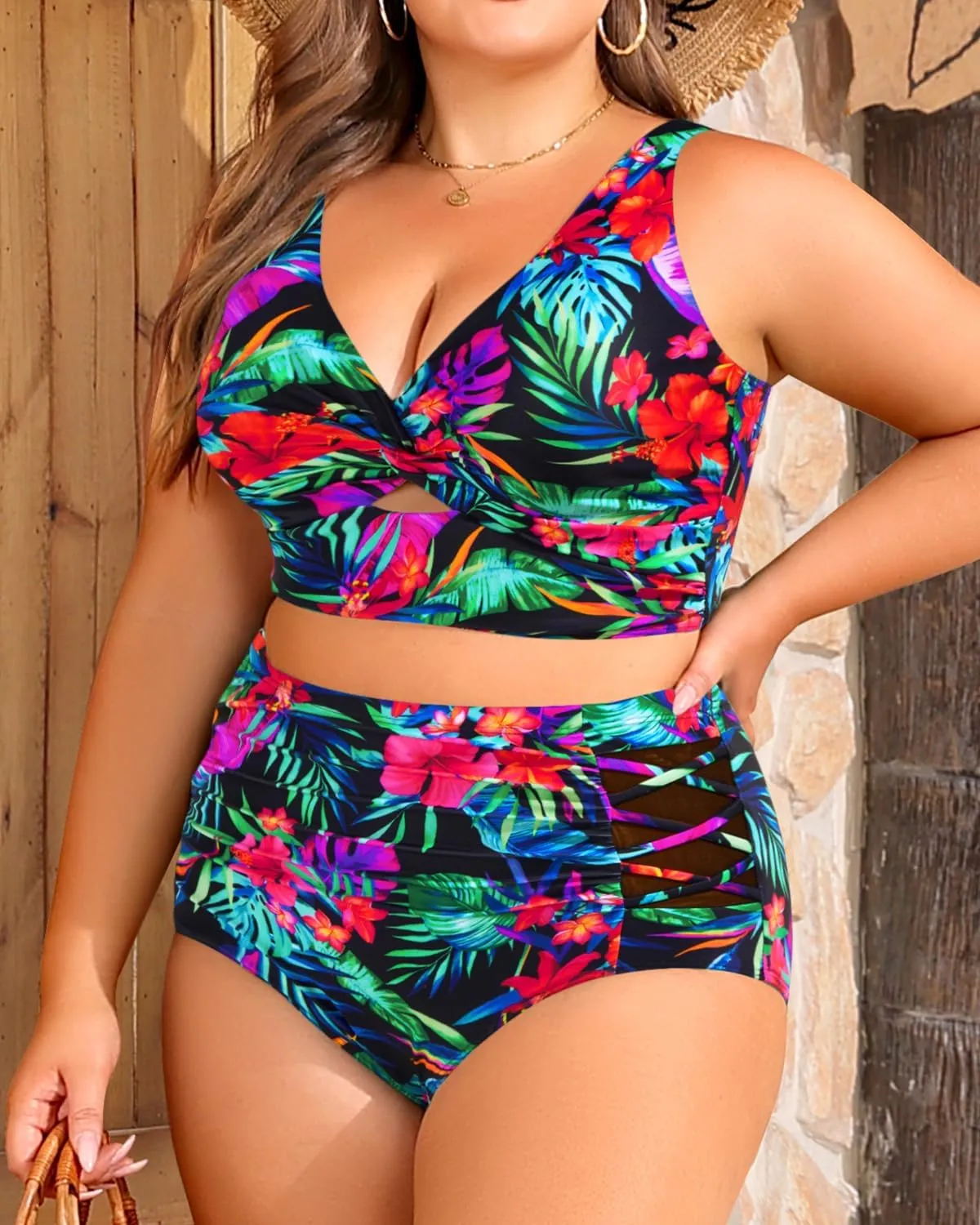 Women's Plus Size Two Piece Swimsuits - High Waisted Bikini Tummy Control Bathing Suits 2025 Twist Knot Swimwear