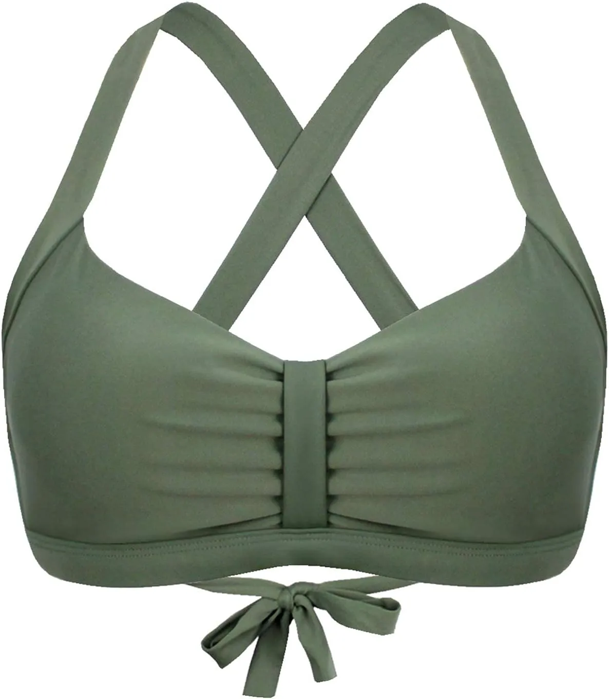 Women's Retro Printed Adjustable Thick Straps Cross Back Push Up Vintage Bikini Swimsuit Tops Only