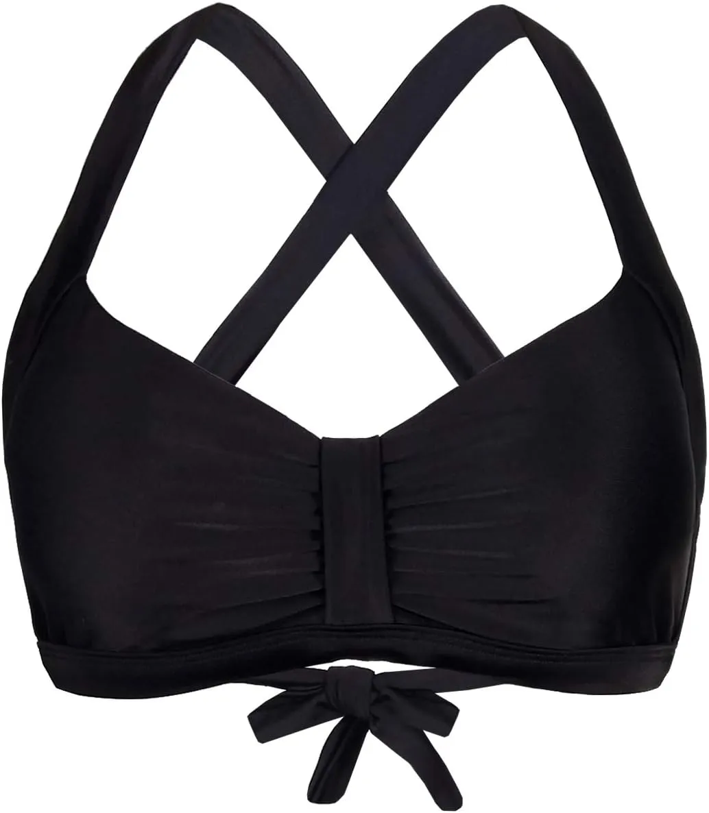 Women's Retro Printed Adjustable Thick Straps Cross Back Push Up Vintage Bikini Swimsuit Tops Only
