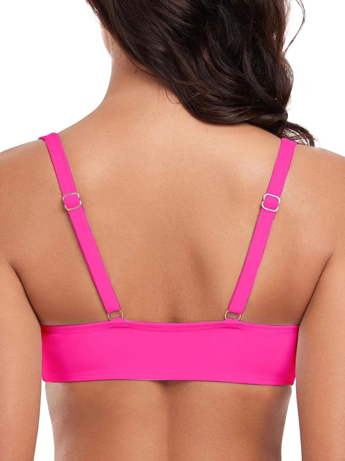 Womens Ruched Bandeau Bikini Tops Adjustable Straps Swimsuit Top Removable Padded Bathing Suit Tops