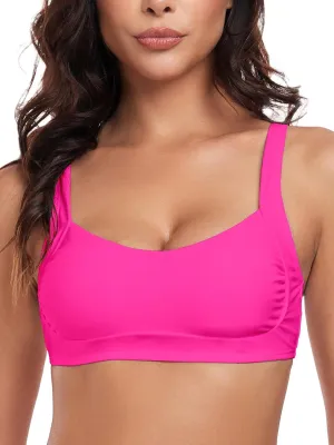 Womens Ruched Bandeau Bikini Tops Adjustable Straps Swimsuit Top Removable Padded Bathing Suit Tops