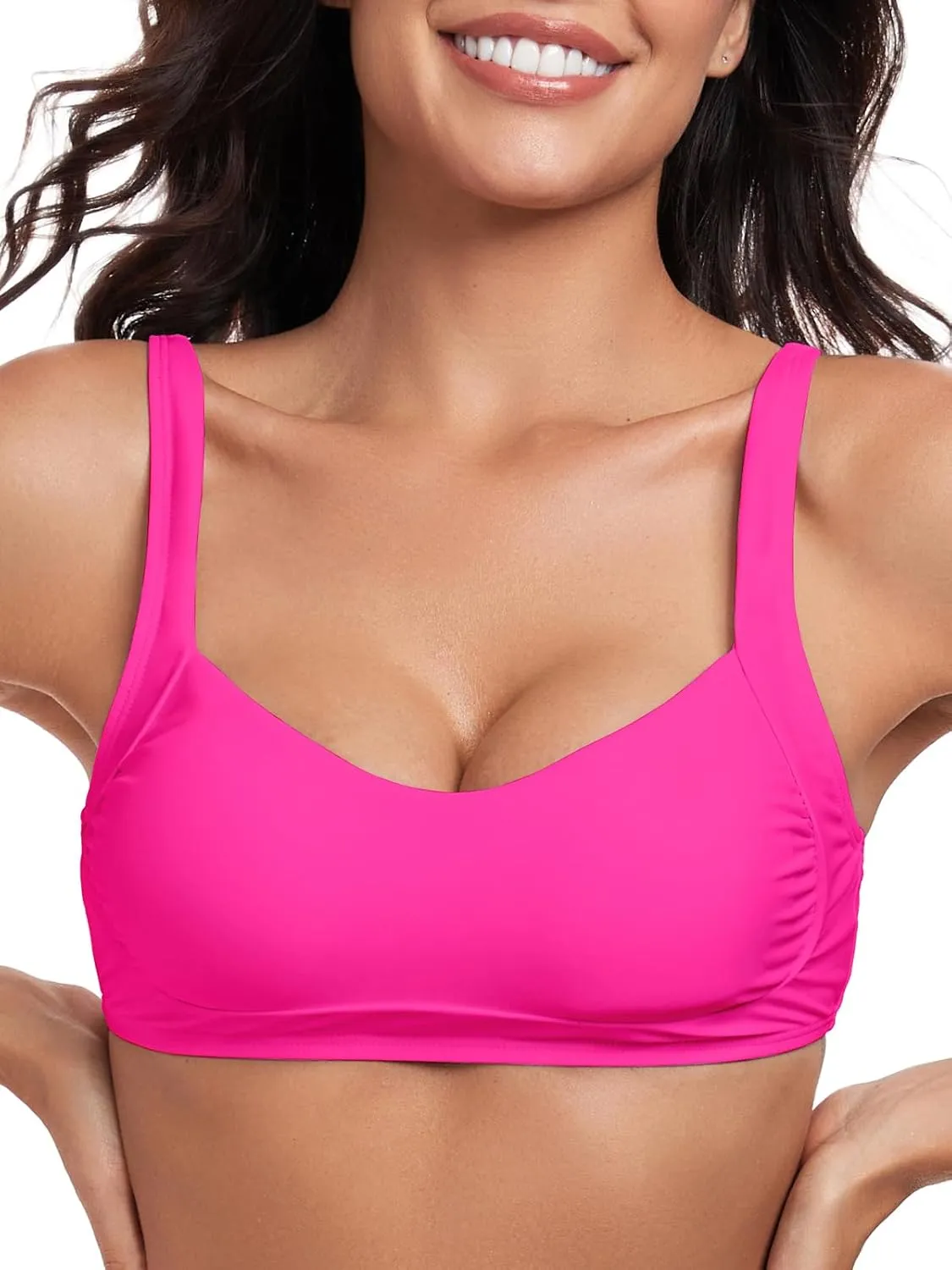 Womens Ruched Bandeau Bikini Tops Adjustable Straps Swimsuit Top Removable Padded Bathing Suit Tops
