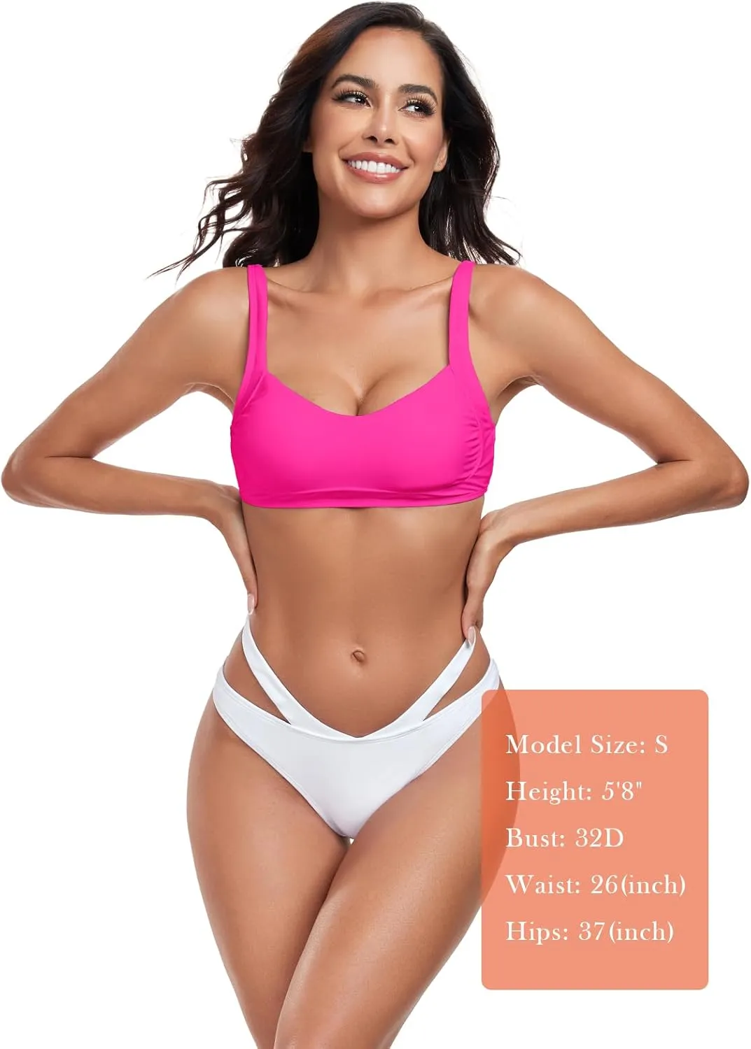 Womens Ruched Bandeau Bikini Tops Adjustable Straps Swimsuit Top Removable Padded Bathing Suit Tops