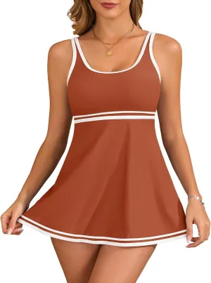 Women's Tankini Sets Tummy Control Swimsuits Color Block Swimdress 2025 Two Piece Bathing Suits