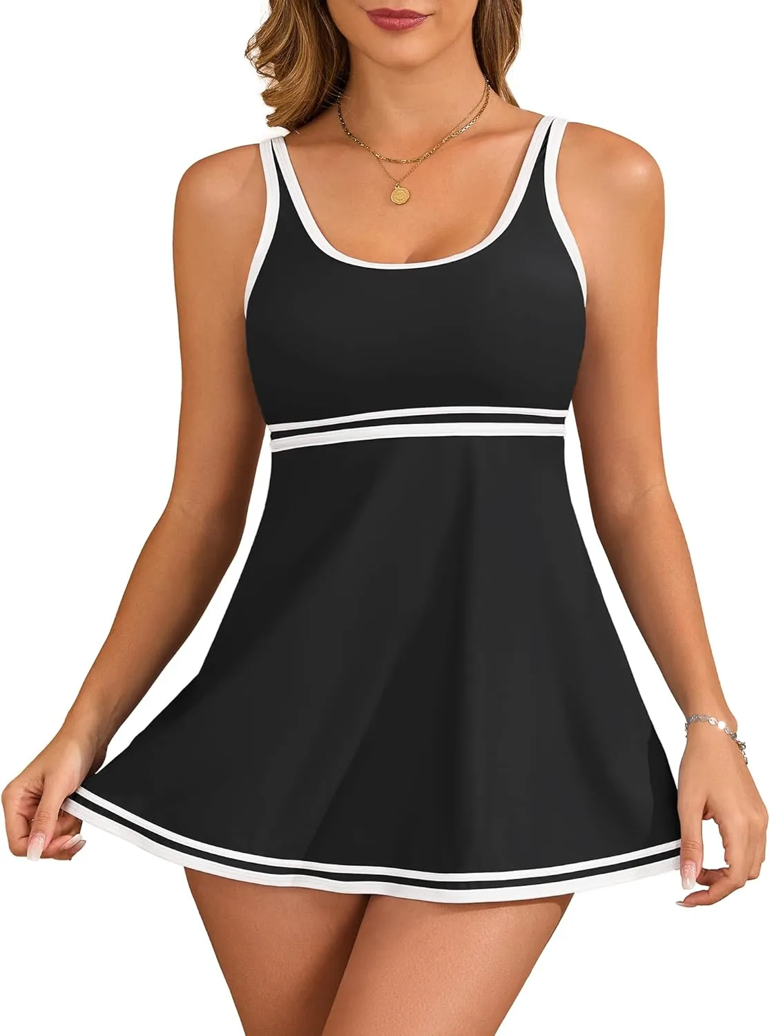 Women's Tankini Sets Tummy Control Swimsuits Color Block Swimdress 2025 Two Piece Bathing Suits