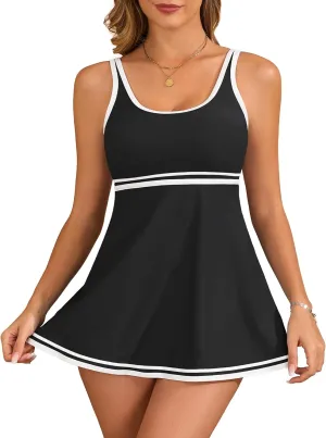 Women's Tankini Sets Tummy Control Swimsuits Color Block Swimdress 2025 Two Piece Bathing Suits