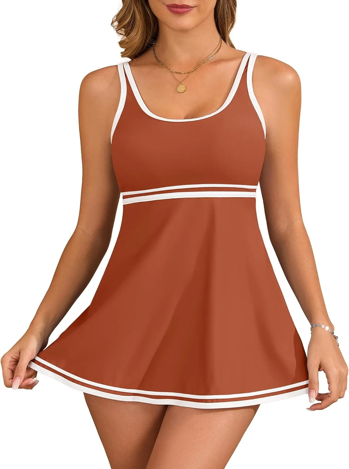 Women's Tankini Sets Tummy Control Swimsuits Color Block Swimdress 2025 Two Piece Bathing Suits