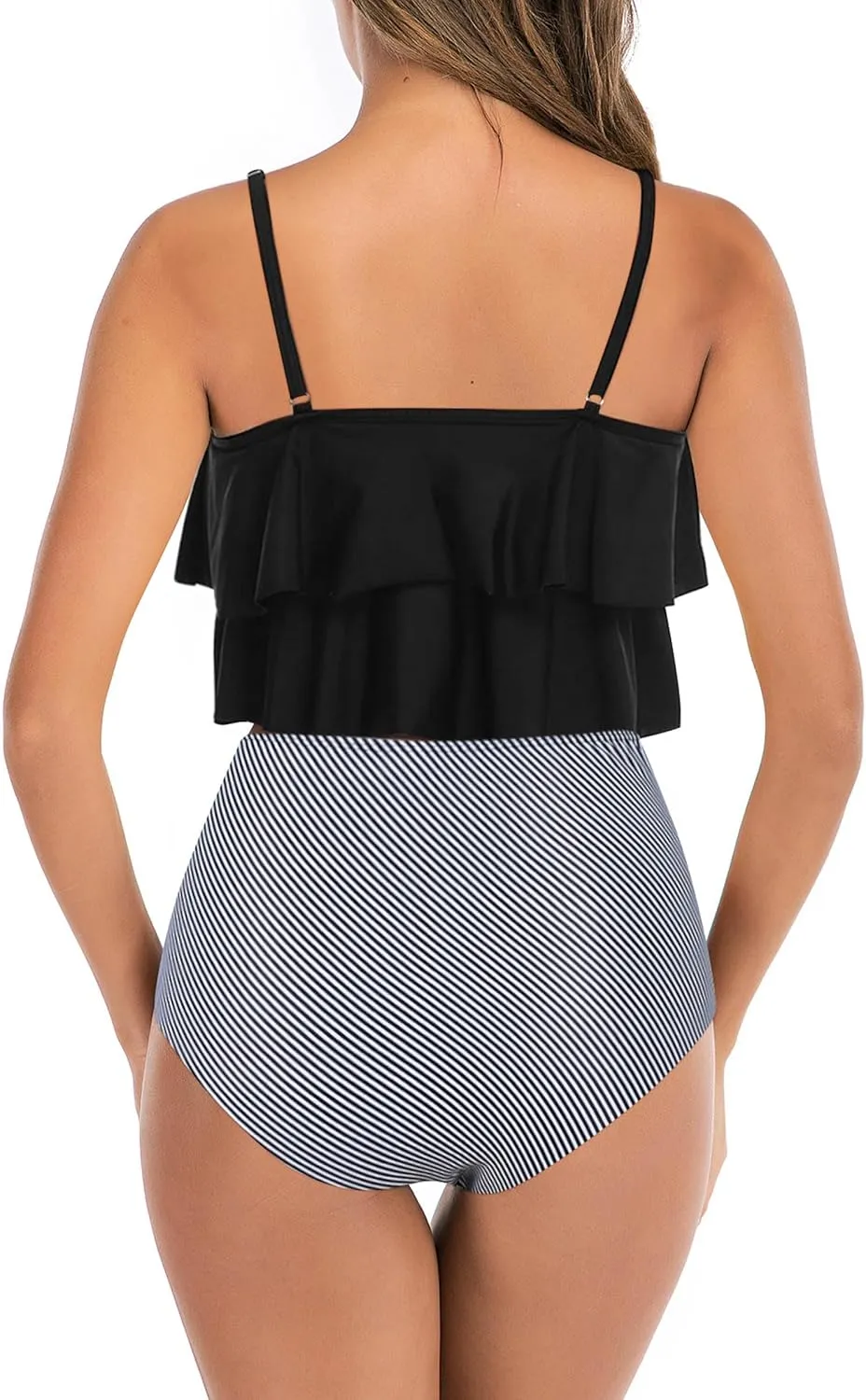 Womens Tankini Swimsuits Ruffled Tank Top Tummy Control Floral Modest Swimwear High Waisted Bikini