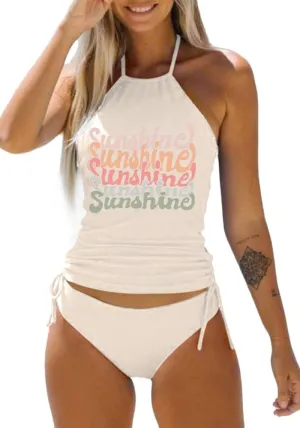 Womens Two-Piece Tankini Set Cow Skull with Leopard Print Sets Swimwear Tankini Top Sets Swimwear