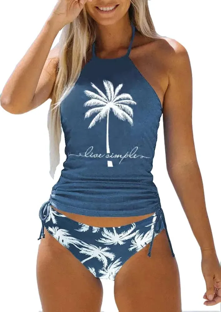 Womens Two-Piece Tankini Set Cow Skull with Leopard Print Sets Swimwear Tankini Top Sets Swimwear