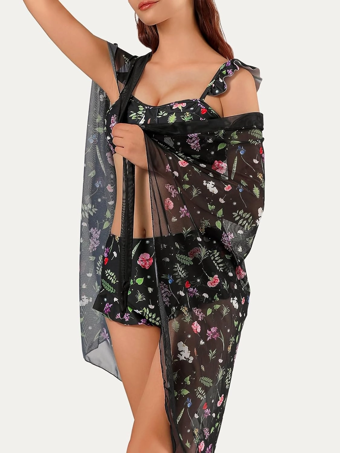 Womens 3 Piece Swimsuits with Cover Up 3 Pieces Bikini Set with Sarong High Waisted Bikini with Beach Cover Up Set