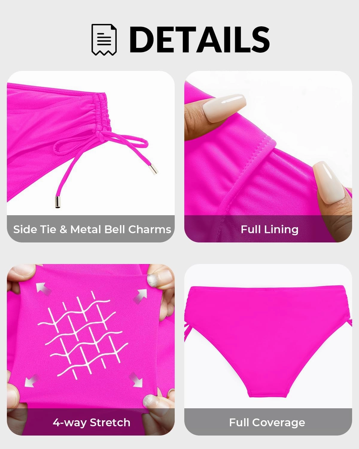 Womens Full Coverage Bikini Bottoms - Low Rise Bathing Suit Swim Bottom Side Tie Ruched Swimsuits Swimwear