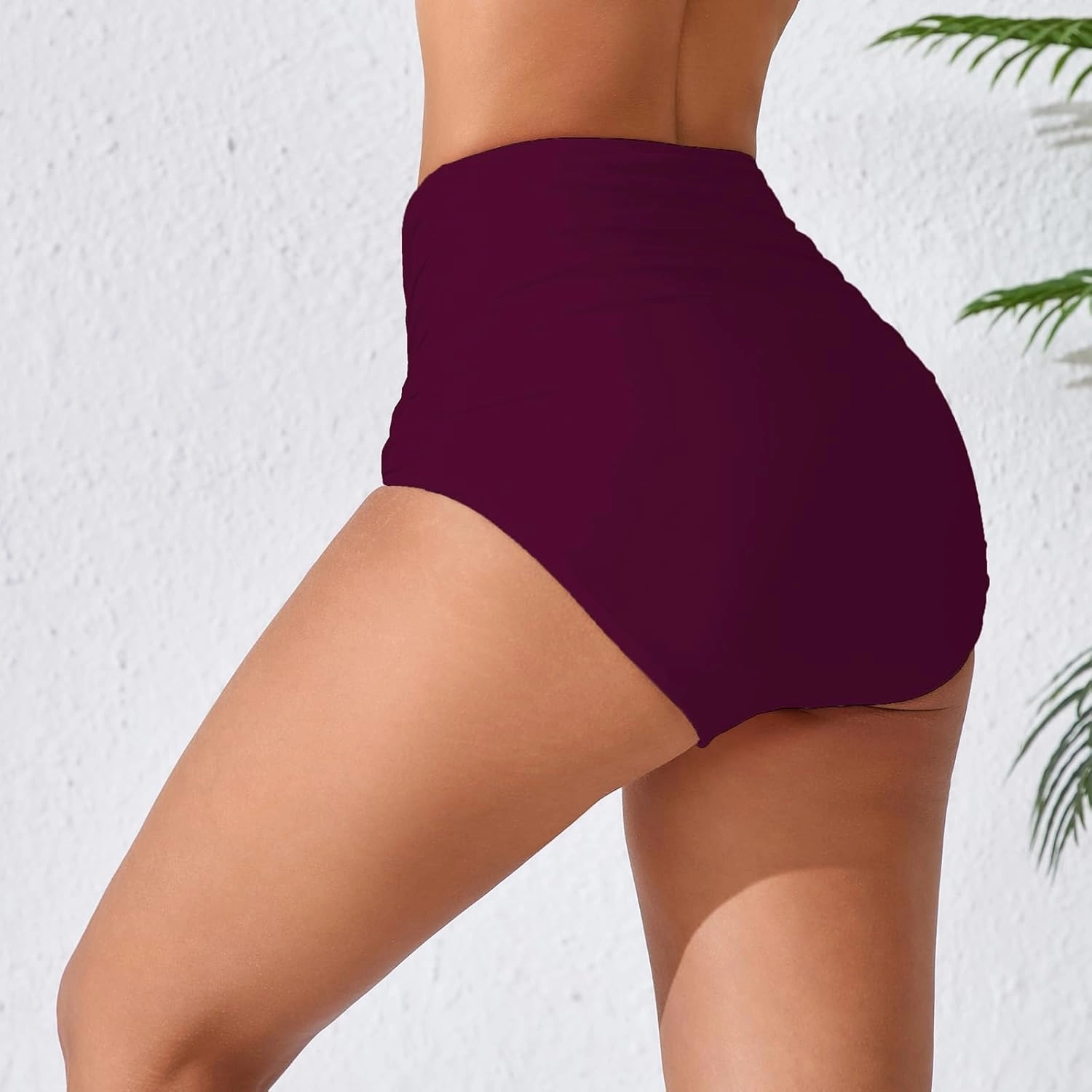 Womens High Waisted Full Ruched Bikini Swimsuit Bottoms Tummy Control Full Coverage Bathing Suit Bottoms