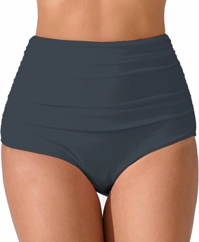 Womens High Waisted Full Ruched Bikini Swimsuit Bottoms Tummy Control Full Coverage Bathing Suit Bottoms