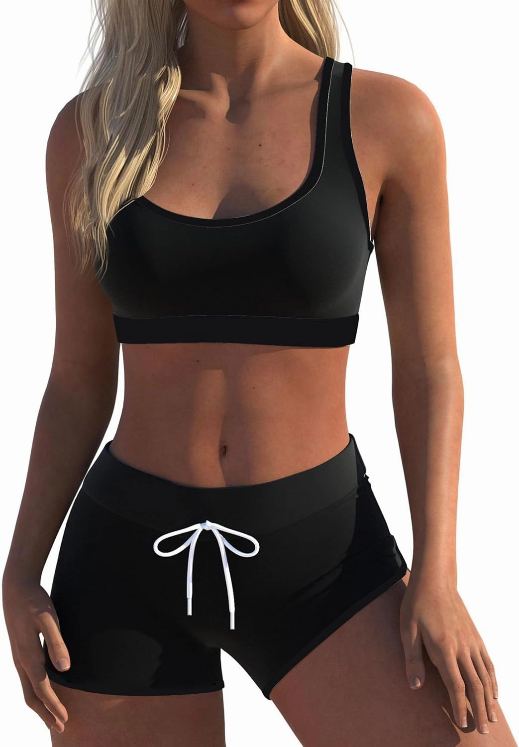 Womens Sport Two Piece Swimsuits Racerback Tops Boyshort Bottom