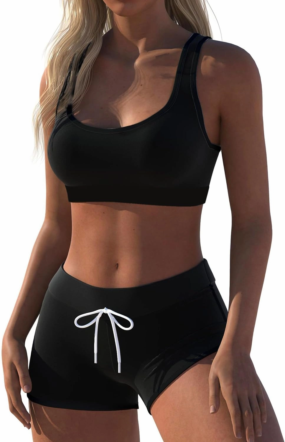 Womens Sport Two Piece Swimsuits Racerback Tops Boyshort Bottom