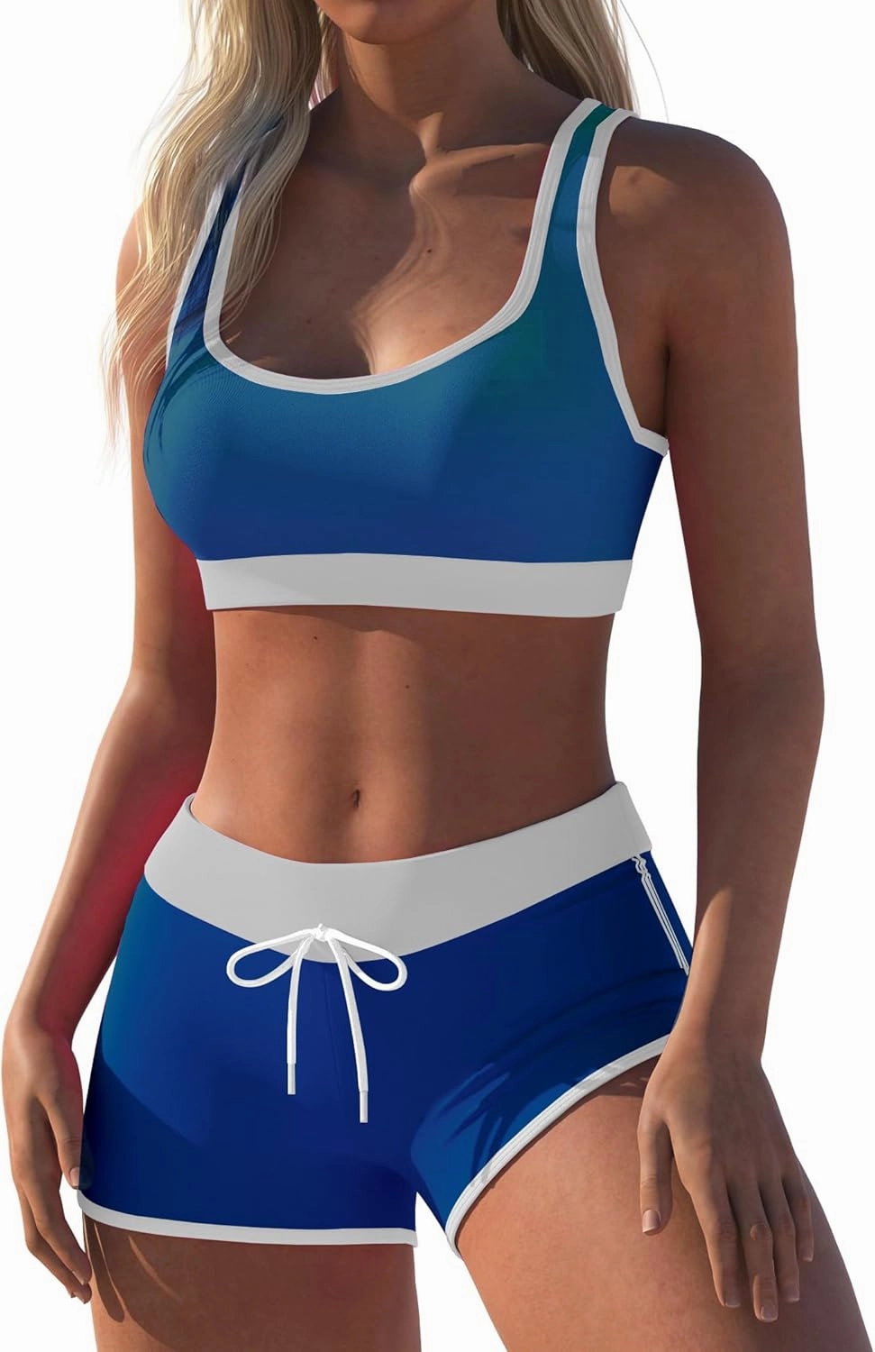 Womens Sport Two Piece Swimsuits Racerback Tops Boyshort Bottom
