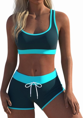 Womens Sport Two Piece Swimsuits Racerback Tops Boyshort Bottom