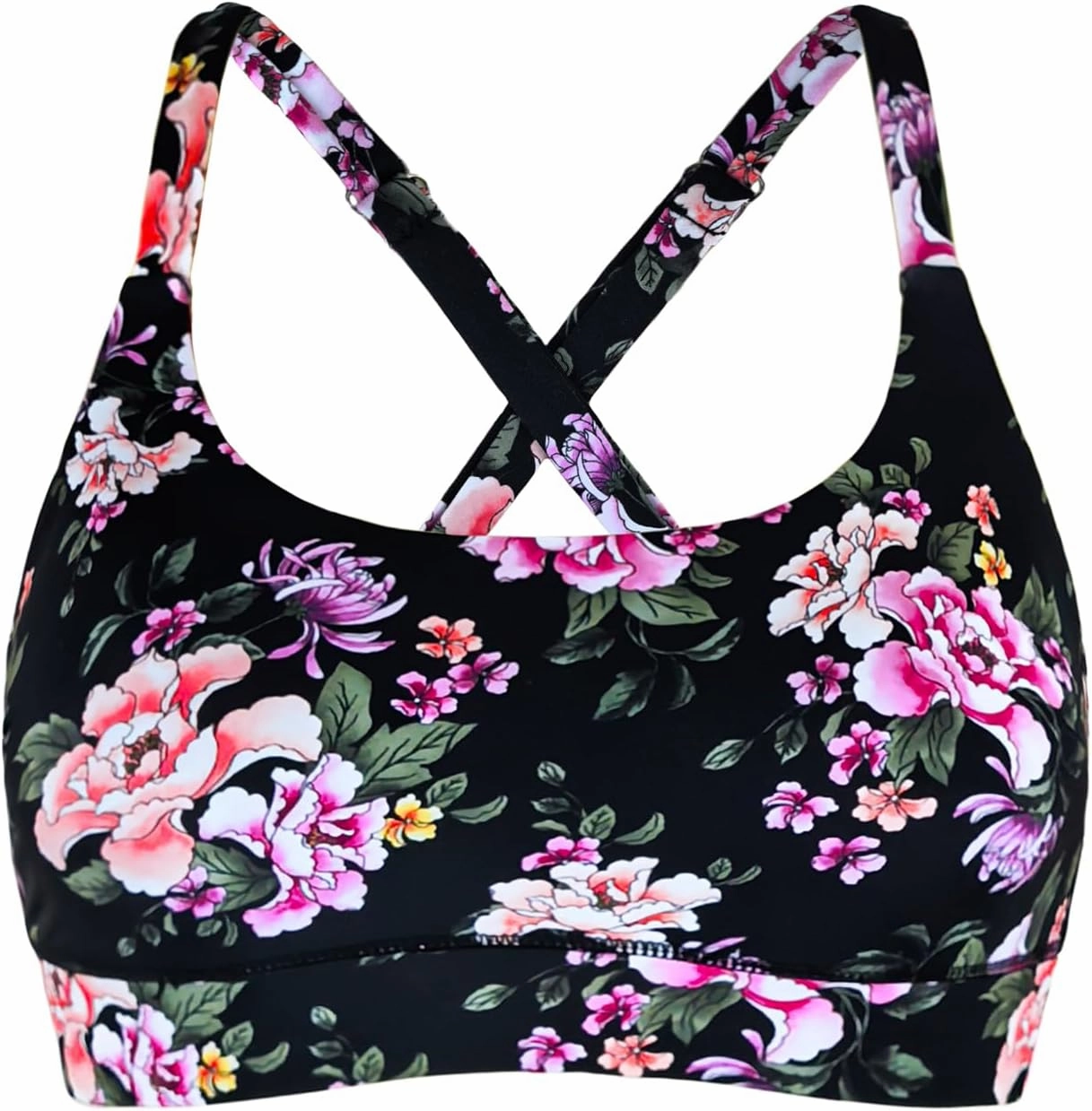 Womens Supportive Scoop Neck Sporty Swimsuit Cross Spaghetti Strap Bathing Suit Bikini Top