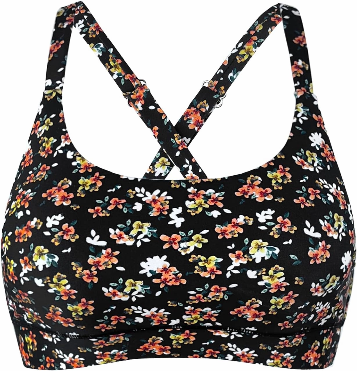 Womens Supportive Scoop Neck Sporty Swimsuit Cross Spaghetti Strap Bathing Suit Bikini Top