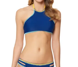 Woodstock Reversible High Neck Bikini Top In Marine And Peri