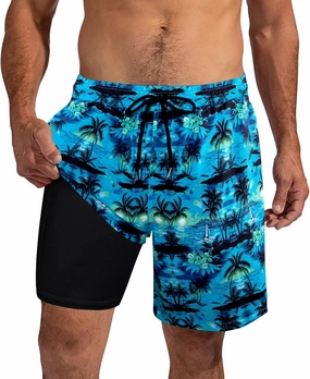 XiaoMoSha Mens Swim Trunks with Compression Liner 7" Quick Dry Board Shorts Bathing Suit with Pockets Swimwear Swimsuit S-2XL