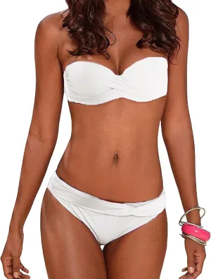 xxxiticat Women's Sexy Strapless Bikini Sets Bandeau Twist Front Padded Gradient Colorful Two Piece Bathing Suit Swimsuit
