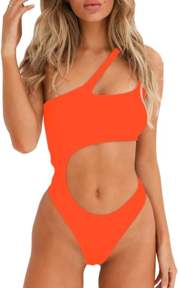 YELAIVP Women's Cutout One Piece Swimsuit Sexy One Shoulder High Cut Bathing Suit Bikini
