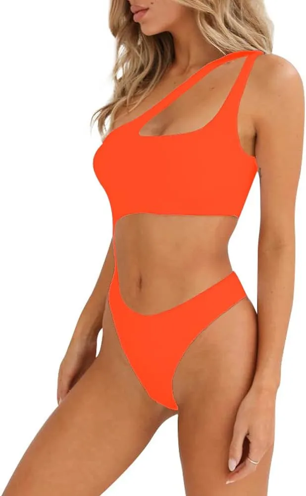 YELAIVP Women's Cutout One Piece Swimsuit Sexy One Shoulder High Cut Bathing Suit Bikini