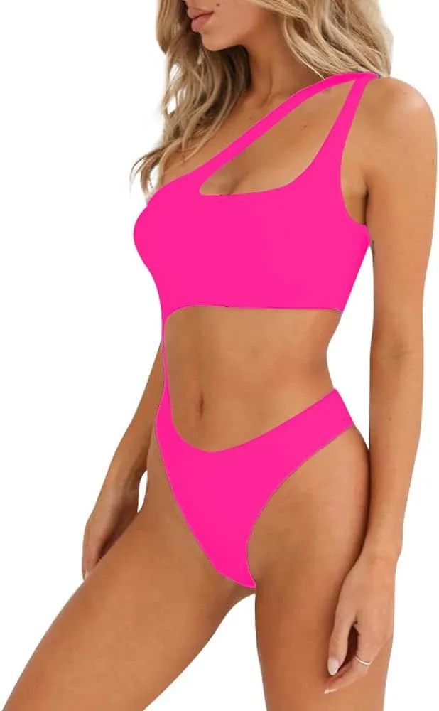 YELAIVP Women's Cutout One Piece Swimsuit Sexy One Shoulder High Cut Bathing Suit Bikini