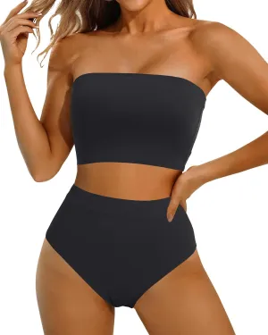 Yonique Bandeau Bikini Strapless Swimsuit - Two Piece High Waisted Bathing Suits