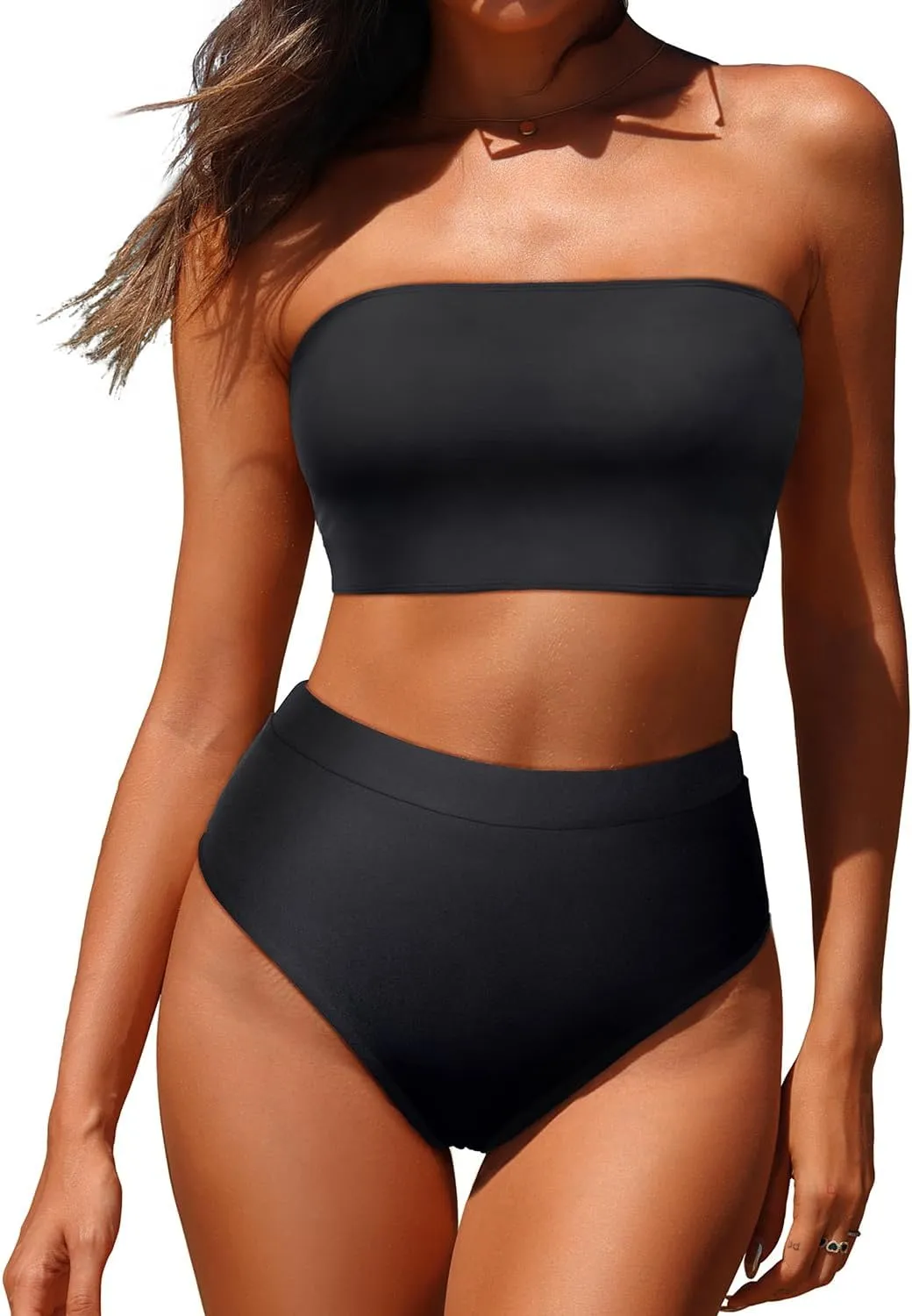Yonique Bandeau Bikini Strapless Swimsuit - Two Piece High Waisted Bathing Suits