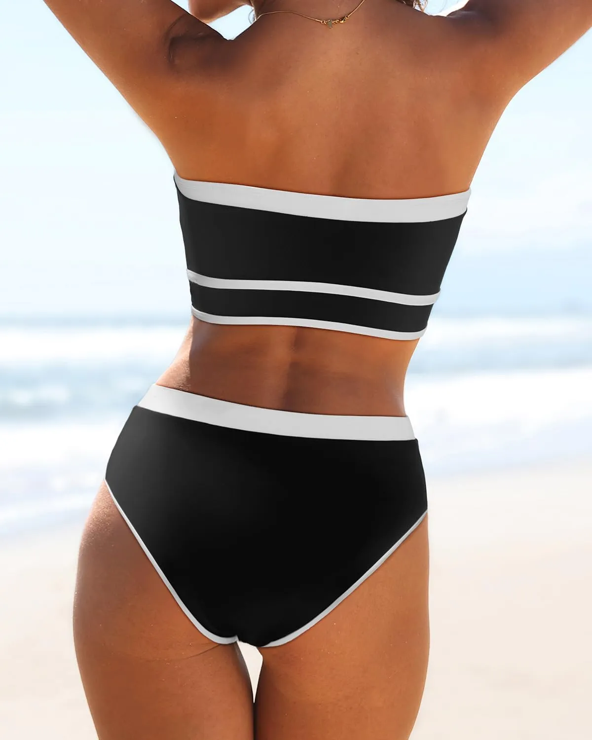 Yonique Bandeau Bikini Strapless Swimsuit - Two Piece High Waisted Bathing Suits