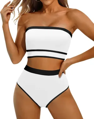 Yonique Bandeau Bikini Strapless Swimsuit - Two Piece High Waisted Bathing Suits