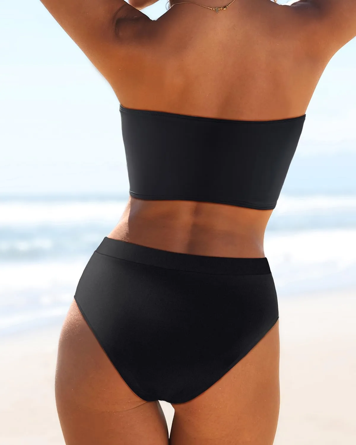 Yonique Bandeau Bikini Strapless Swimsuit - Two Piece High Waisted Bathing Suits