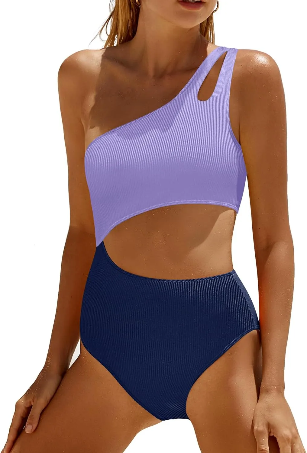 Yonique Cutout One Piece Swimsuit Women - One Shoulder Bathing Suit Ribbed Swimwear 2025 Monokini