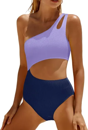 Yonique Cutout One Piece Swimsuit Women - One Shoulder Bathing Suit Ribbed Swimwear 2025 Monokini