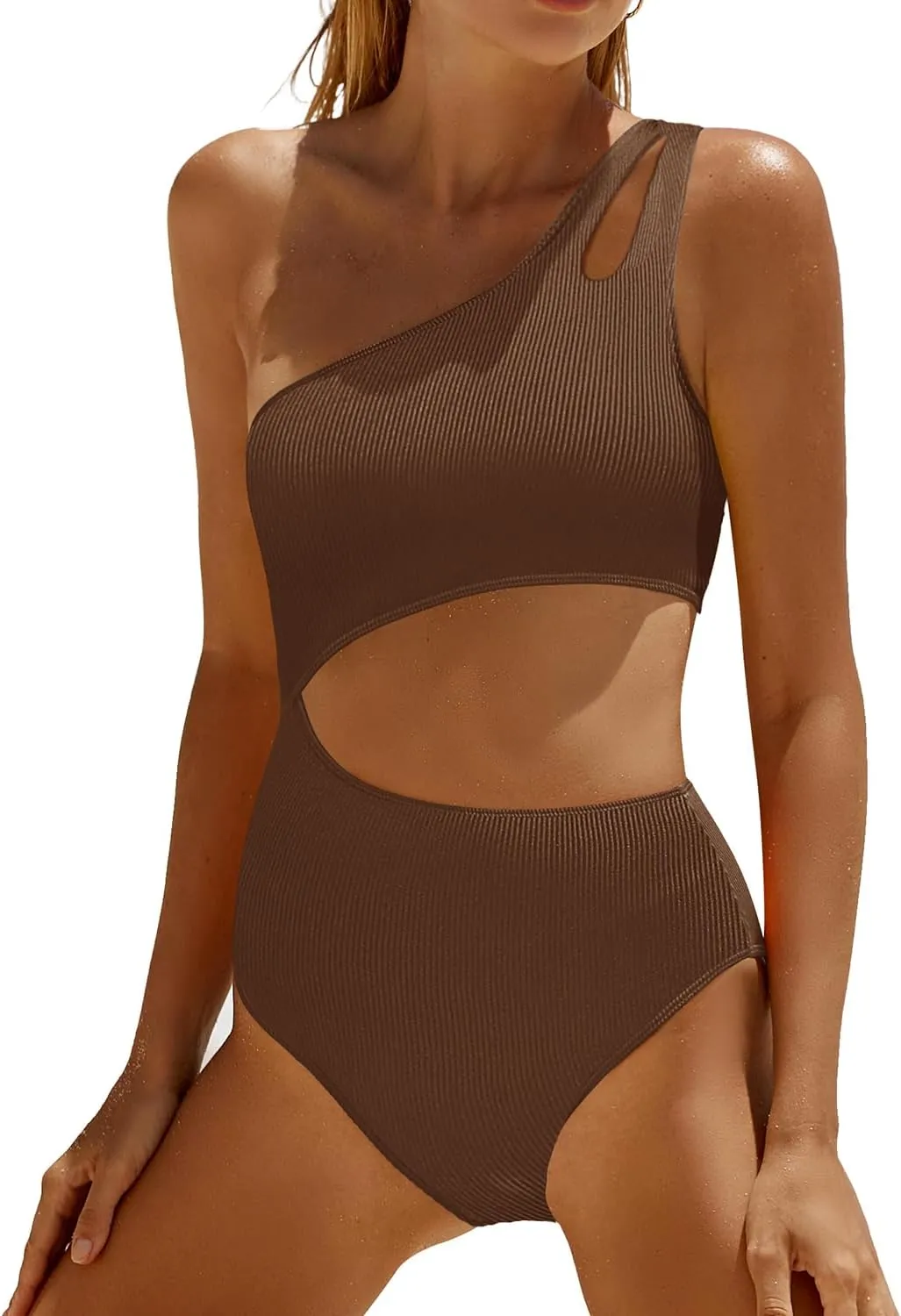 Yonique Cutout One Piece Swimsuit Women - One Shoulder Bathing Suit Ribbed Swimwear 2025 Monokini