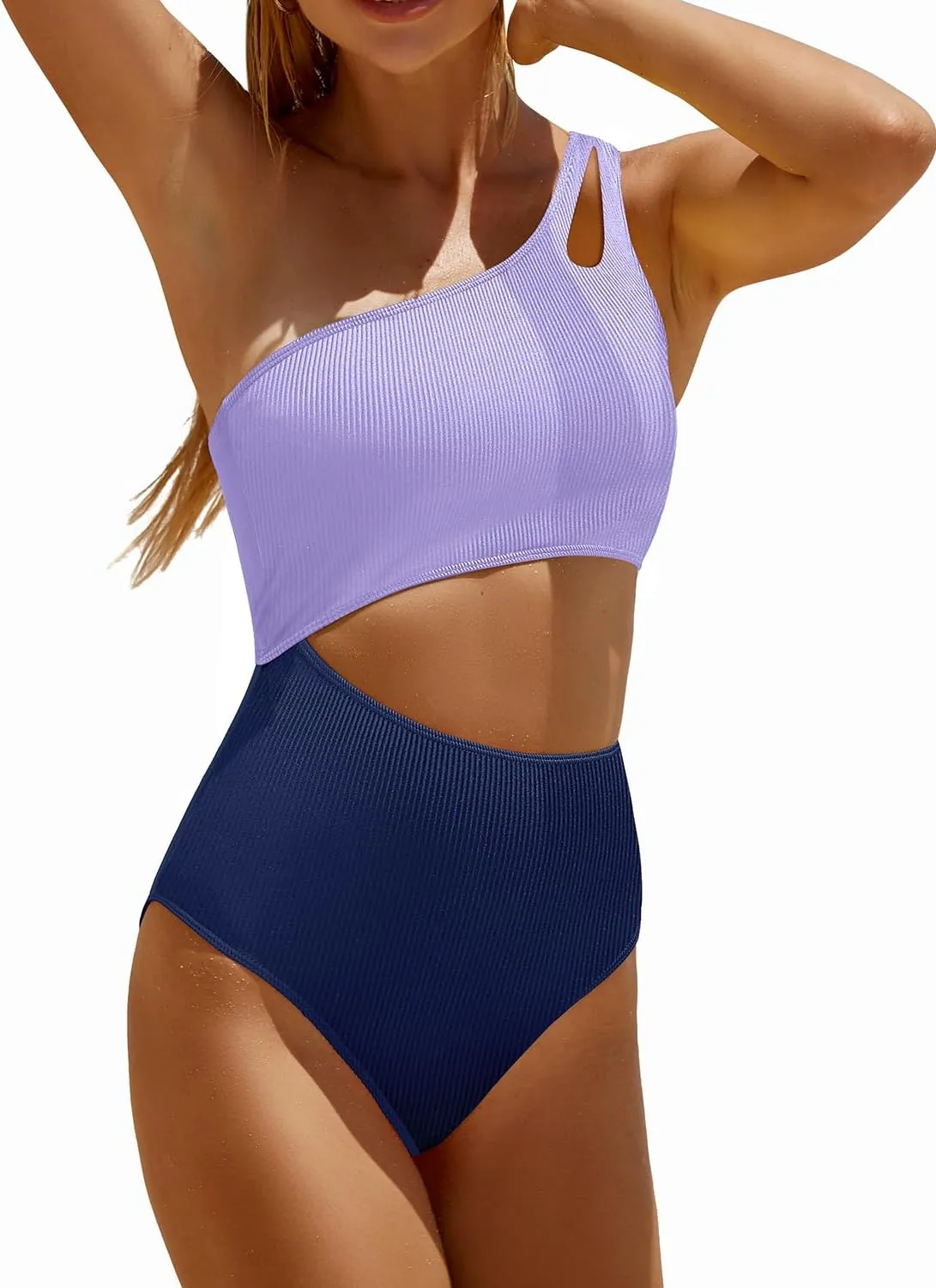 Yonique Cutout One Piece Swimsuit Women - One Shoulder Bathing Suit Ribbed Swimwear 2025 Monokini