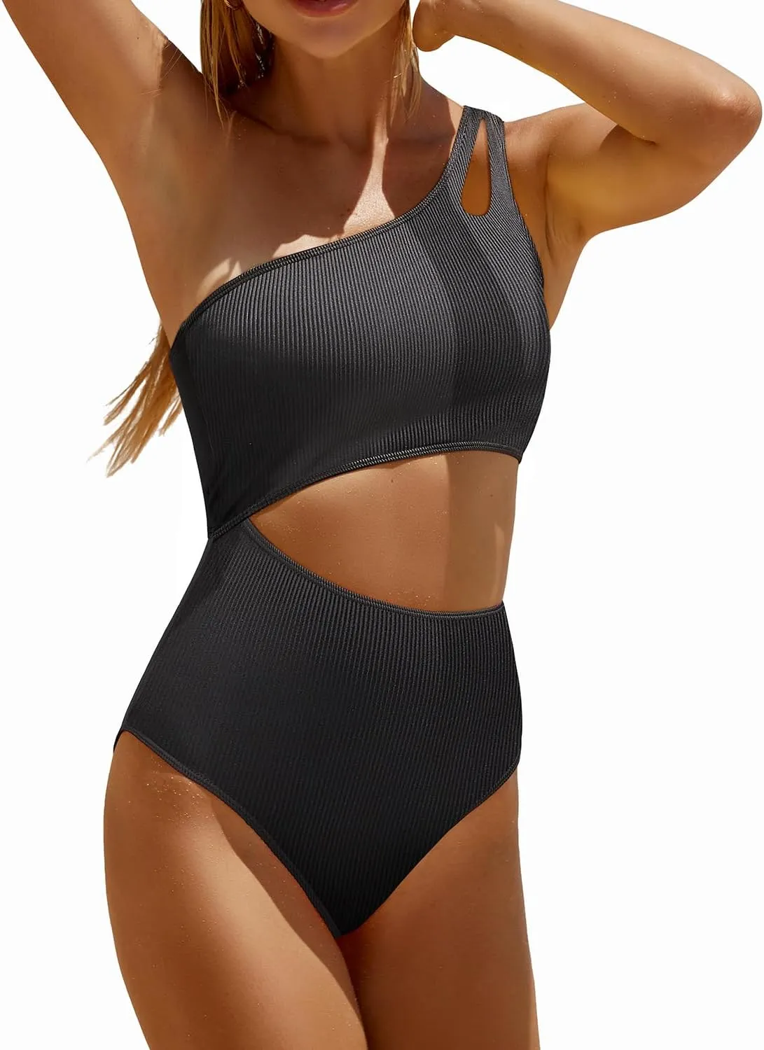 Yonique Cutout One Piece Swimsuit Women - One Shoulder Bathing Suit Ribbed Swimwear 2025 Monokini