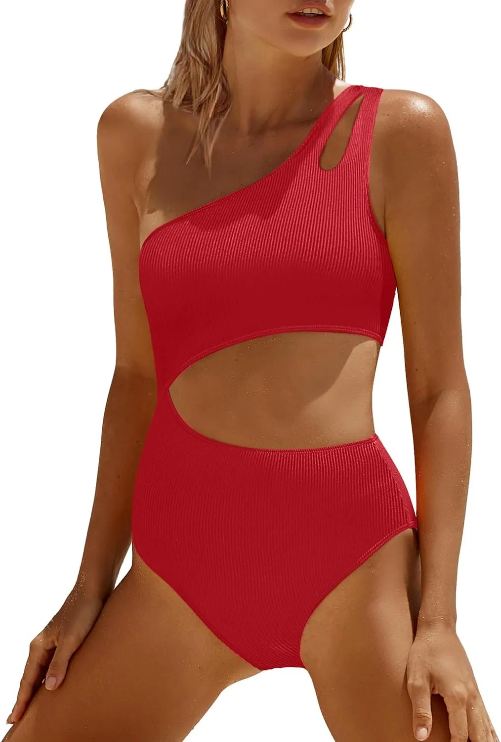 Yonique Cutout One Piece Swimsuit Women - One Shoulder Bathing Suit Ribbed Swimwear 2025 Monokini