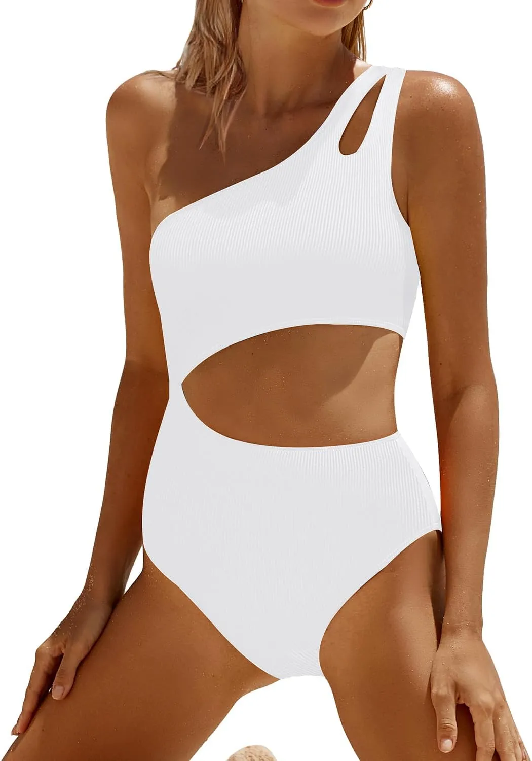 Yonique Cutout One Piece Swimsuit Women - One Shoulder Bathing Suit Ribbed Swimwear 2025 Monokini