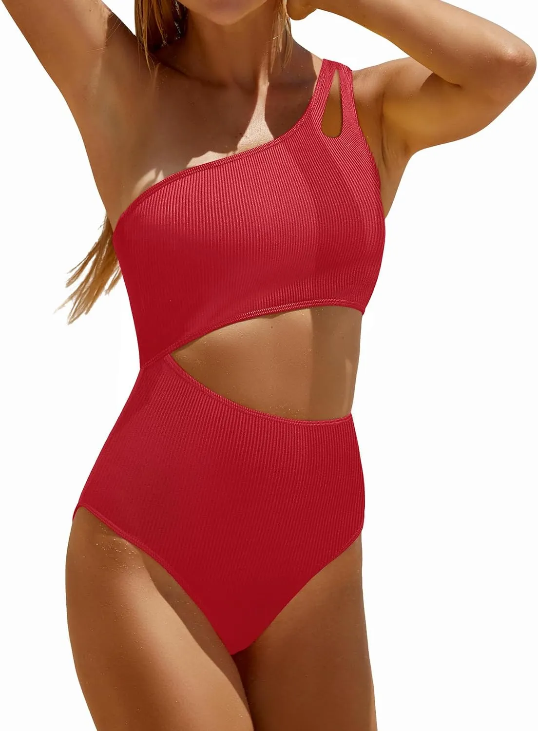 Yonique Cutout One Piece Swimsuit Women - One Shoulder Bathing Suit Ribbed Swimwear 2025 Monokini