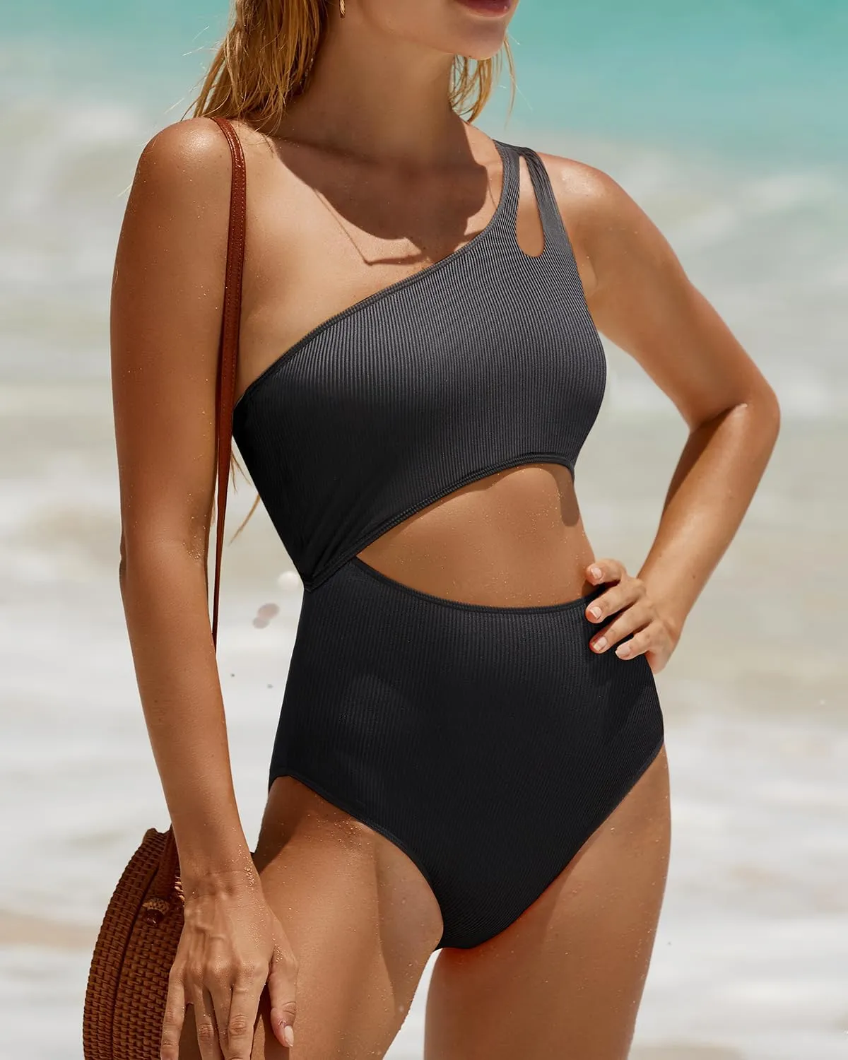 Yonique Cutout One Piece Swimsuit Women - One Shoulder Bathing Suit Ribbed Swimwear 2025 Monokini