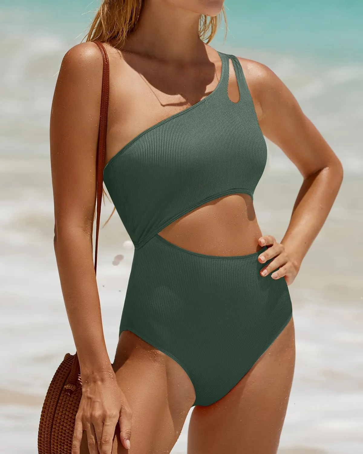 Yonique Cutout One Piece Swimsuit Women - One Shoulder Bathing Suit Ribbed Swimwear 2025 Monokini